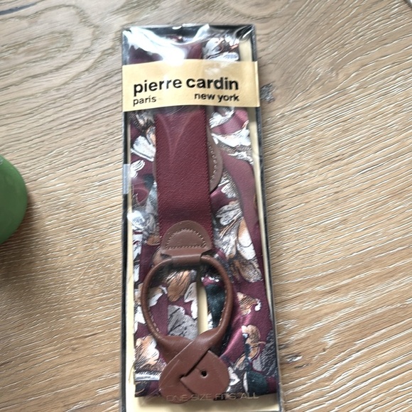 Pierre Cardin men’s OS Floral suspenders Maroon stretch gold like clips Leather - Picture 2 of 7